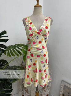 pperm yo西瓜草莓印花调皮法式 绑带连衣裙A6A5 V领无袖 澳单P