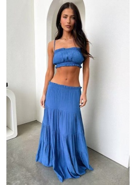 塔米家 Th*tSF皱褶迷你吊带上衣沙滩半身长裙套装  瑕疵品 D2-2