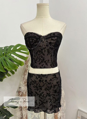 塔米家 Wi*SOR蕾丝钢托鱼骨抹胸上衣+半身短裙 F6-2