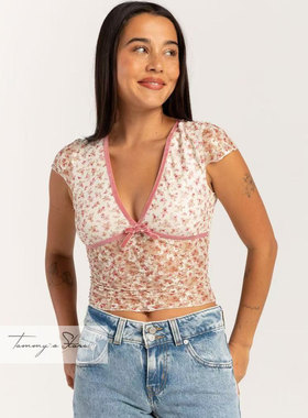 塔米家 外单F*llT*lt蕾丝碎花V领小上衣 C4