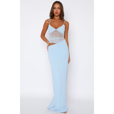 塔米家 W-F低胸皱褶透视腰后开叉连身长裙 三色可选