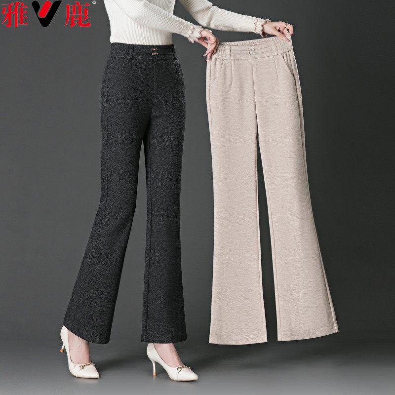 雅鹿女士羊毛呢微喇裤女2025新款长裤中年妈妈裤子秋冬加厚喇叭裤