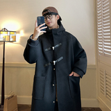 冬高级感男长款连帽牛角扣毛呢外套宽松呢大衣风衣潮ADY12P128，男装风衣，电商A070