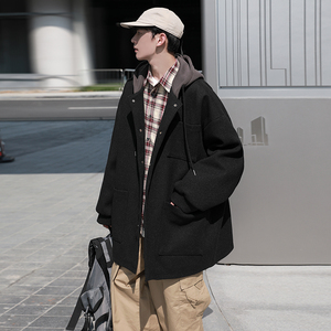 city boy 宽松连帽风衣 多口袋立体男毛呢大衣 ADY09 P120，男装风衣，电商A070