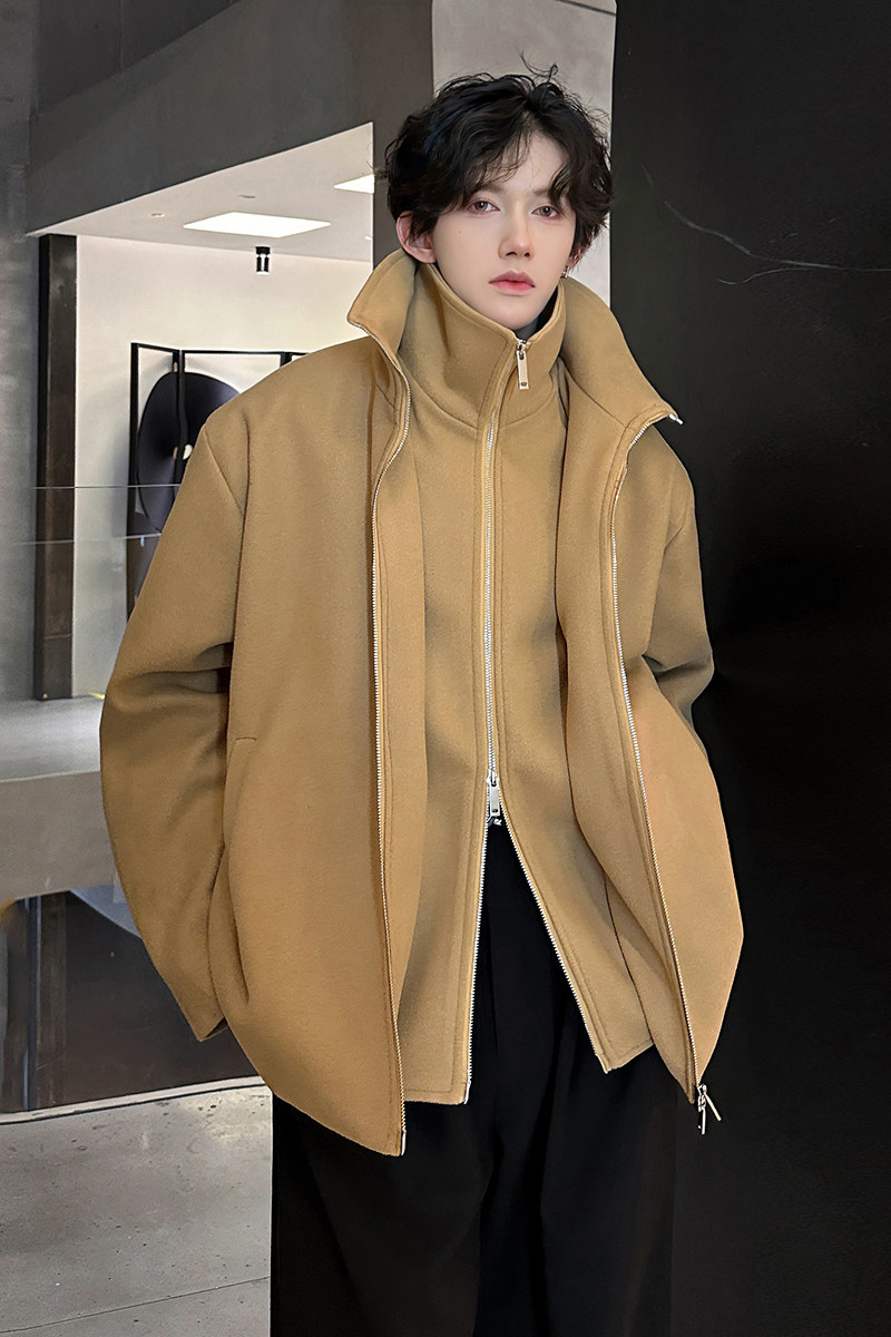 加棉冬呢子外套cleanfit韩系假两件高级感毛呢男夹克DY711P125,男装夹克,电商A070