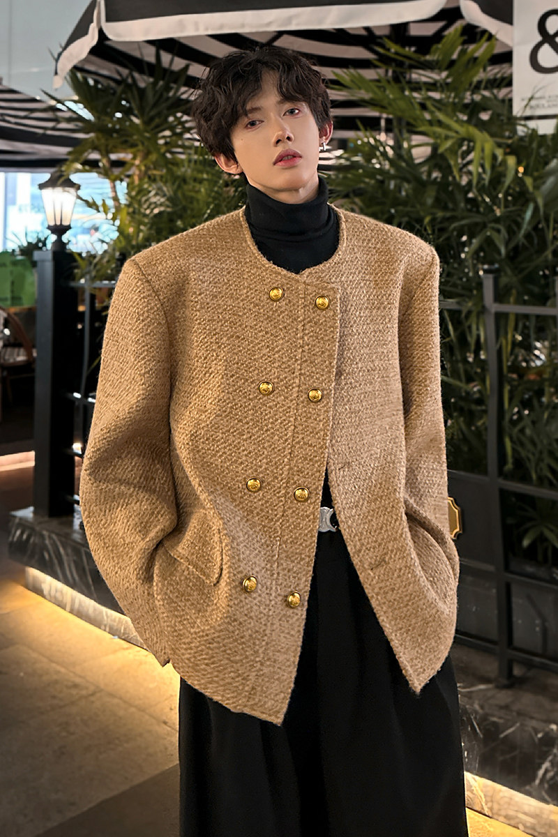 垫肩款高定小香风双排扣西服外套轻奢短款男毛呢夹克JK359P128,男装夹克,电商A070