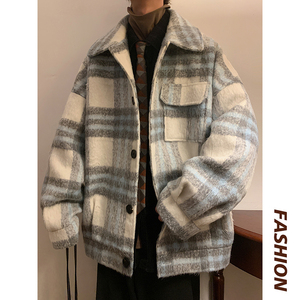 小香风复古格呢子夹克外套马海毛保暖男毛呢大衣 AJK339 P108图片