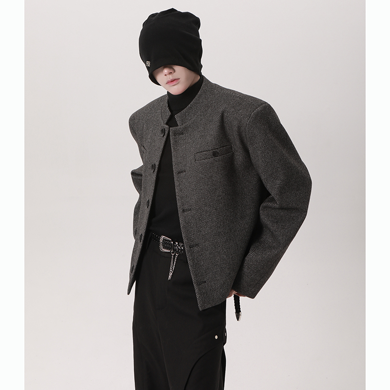 垫肩设计立领老钱风呢子西装外套韩版休闲毛呢小西服385P108，男装西服套装，电商A070