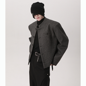 垫肩设计立领老钱风呢子西装外套韩版休闲毛呢小西服 385 P108，男装西服套装，电商A070