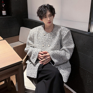 垫肩高级感小香风双排扣西服外套斜纹轻奢短款男夹克 JK371 P128图片
