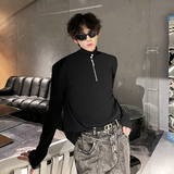 垫肩款珍珠拉链装饰半高领设计感T恤韩版厚打底衫长袖CD2258P58，男装T恤，电商A070