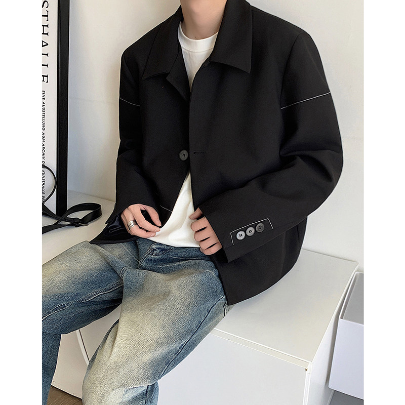 韩简约小众短款新西装夹克翻领设计黑色男女休闲西服XZ208P95,男装夹克,电商A070
