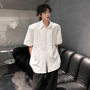 垫肩小众设计感短袖衬衣高级感立体廓形痞帅韩版男衬衫 CS933 P58图片
