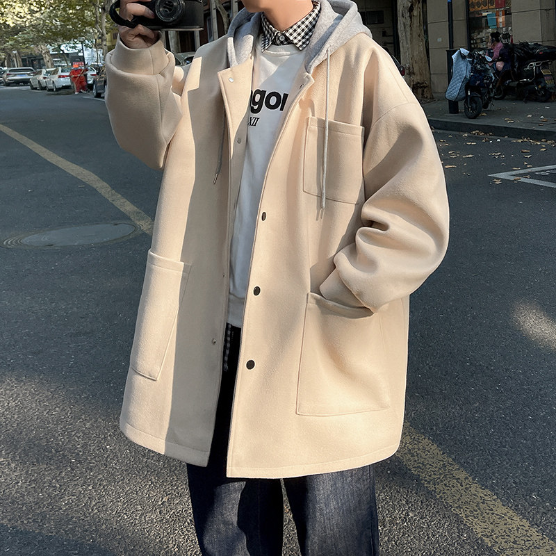 冬毛呢大衣宽松中长款风衣加厚夹棉男流行连帽呢大衣潮Y09P120，男装风衣，电商A070