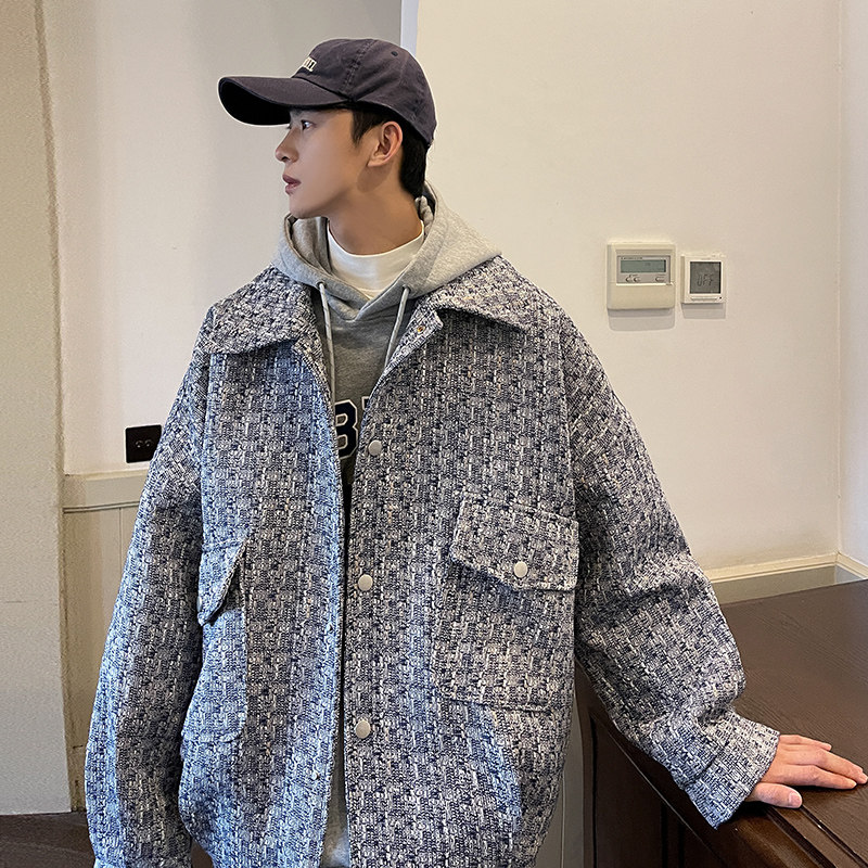 小香风休闲宽松翻领外套高级感男士夹克潮JK123P98控128,男装夹克,电商A070