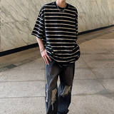 磨破立体感条纹T恤宽松tee潮流短袖CD1041P45，男装T恤，电商A070