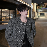 垫肩经典格纹粗花呢小香风双排扣外套潮男小西服夹克JK368P118，男装西服，电商A070