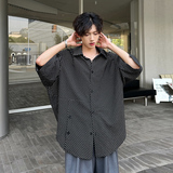 廓形格子衬衫男款夏季美式复古设计感宽松蝙蝠衫cleanfit短袖上衣，男装衬衫，电商A070