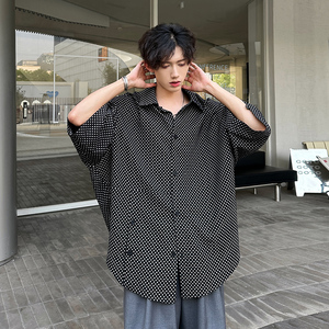 廓形格子衬衫男款夏季美式复古设计感宽松蝙蝠衫cleanfit短袖上衣图片