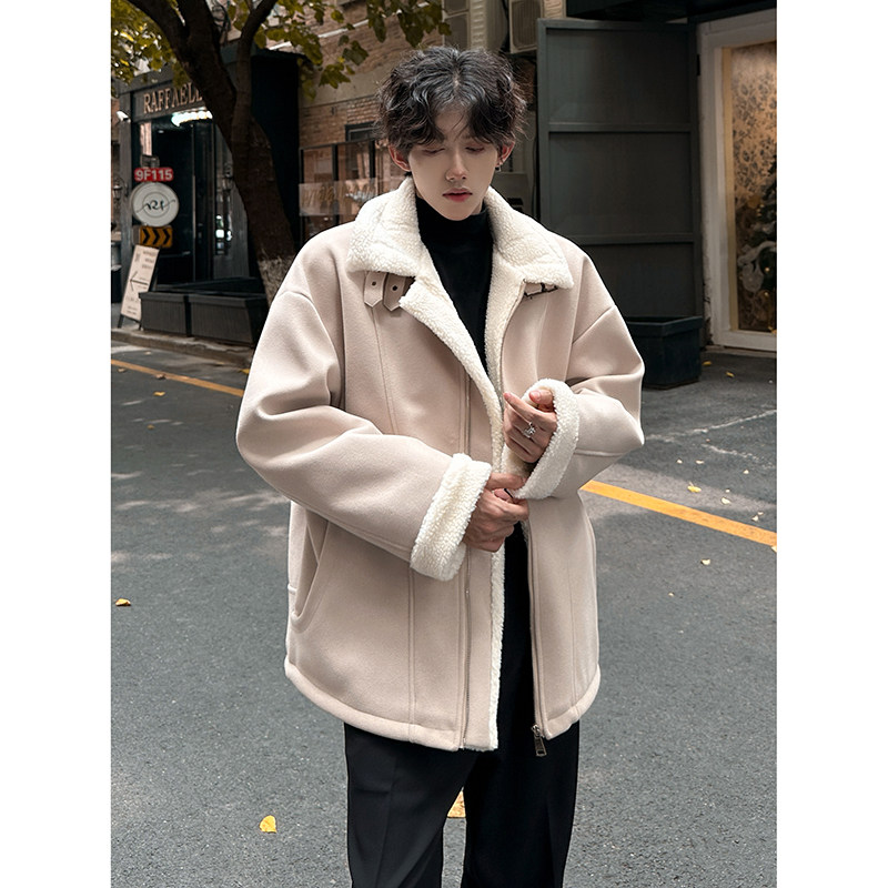 羊羔毛呢子大衣短款痞帅外套加厚棉服冬季男棉衣313P128,男装棉衣,电商A070