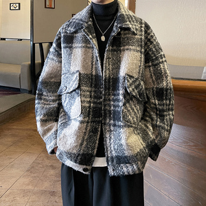 毛呢大衣oversize厚款保暖宽松外套毛绒呢子男士夹克 JK133 P108图片