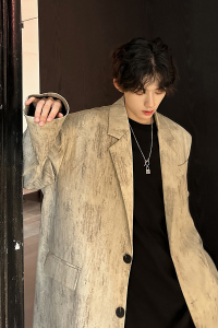 垫肩做旧工艺痞帅高级感高价西装外套潮男休闲西服 ZZ223 P108图片