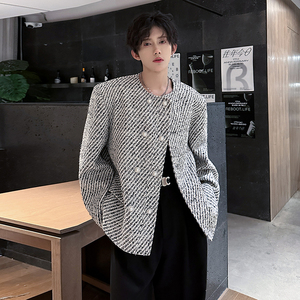 垫肩高级感小香风双排扣西服外套斜纹轻奢短款男夹克 JK371 P128图片