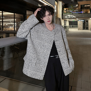 垫肩高级感小香风双排扣西服外套斜纹轻奢短款男夹克 JK371 P128图片