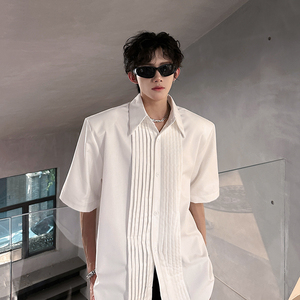 垫肩小众设计感短袖衬衣高级感立体廓形痞帅韩版男衬衫 CS933 P58,男装T恤,电商A070