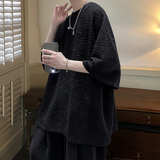 立体横条小香风落肩宽松男士五分短袖HD1014P35，男装T恤，电商A070
