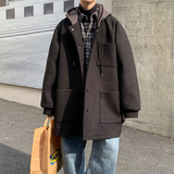 简约中长款风衣连帽撞色宽松青少年bf男毛呢大衣DY09P120，男装风衣，电商A070
