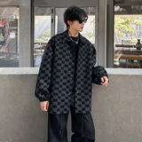老钱风美式高街棋盘格子外套男潮牌宽松休闲百搭夹克JK374P95，男装夹克，电商A070
