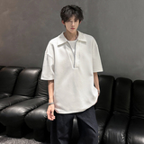 假两件设计感男装潮流polo衫T恤明线V领宽松韩版短袖CD1087P38，男装T恤，电商A070