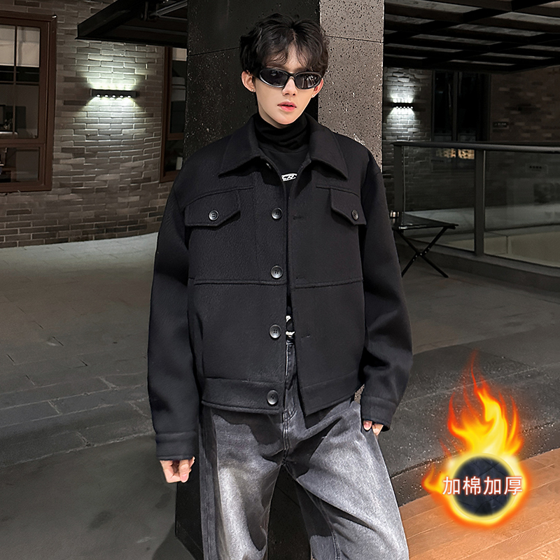 加厚高级感毛呢大衣外套落肩宽松痞帅潮男装呢子夹克JK394P108，男装夹克，电商A070