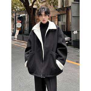 羊羔毛呢子大衣短款痞帅外套加厚棉服冬季男棉衣 313 P128图片