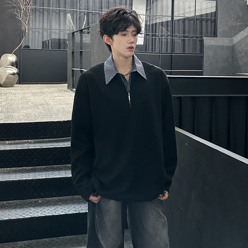假两件拼接衬衫领小众韩系学院风上衣潮男polo衫长袖CD2261P55,男装衬衫,电商A070