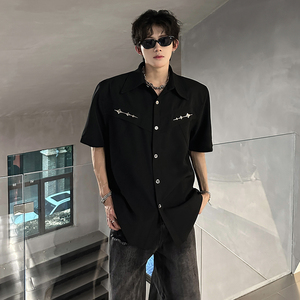 垫肩小众金属解构短袖衬衣高级感痞帅廓形潮男半袖衬衫 CS936 P58图片