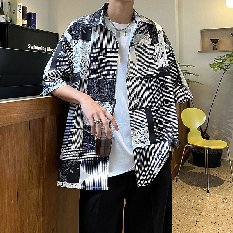 夏新款原创宽松个性潮流衬衣帅气男短袖衬衫CS913P40,男装T恤,电商A070