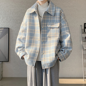 小香风毛呢子格子外套宽松呢大衣保暖男潮厚夹克  JK337 P108图片