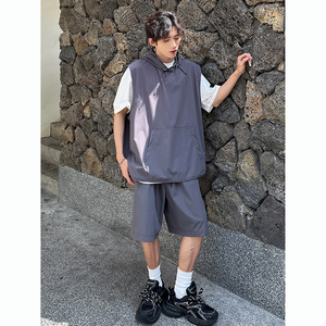 背心马甲套装 宽松连帽潮牌T恤短裤 男短袖2件套装 AZ753  P75图片