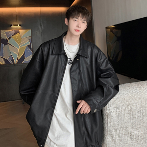 oversize 秋宽松痞帅外套男美式复古炸街机车夹克皮衣 KP705 P108图片