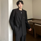 垫肩款双排扣金属设计西装外套痞帅高街老钱风男西服XZ215P98，男装西服，电商A070