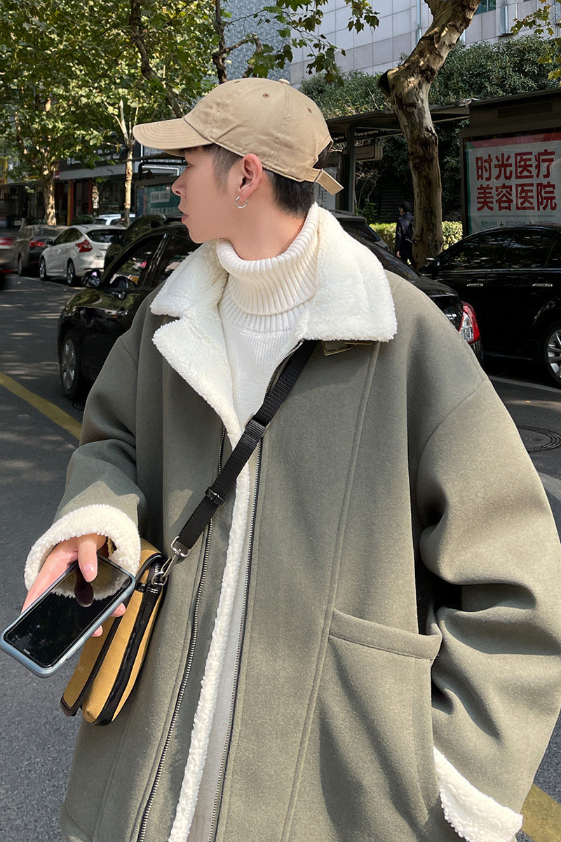 羊羔毛加厚外套男拉链宽松翻领棉袄冬季潮棉衣MF313P128,男装棉衣,电商A070