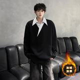 假两件V领拼接条纹衬衫领T恤潮男宽松长袖 2262 P55 加绒 P60,男装T恤,电商A070, 假两件V领拼接条纹衬衫领T恤潮男宽松长袖 2262 P55 加绒 P60,男装T恤,电商A070,