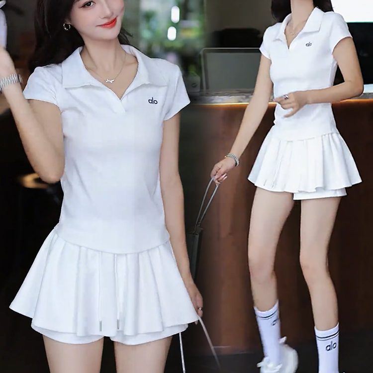 运动套装女2025夏季新款洋气显瘦POLO领短袖T恤半身裙裤裙两件套
