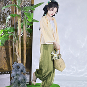 摸鱼儿 子蓝绿日常汉服 吊带裤 夏日薄荷 国风俏皮出街灯笼裤