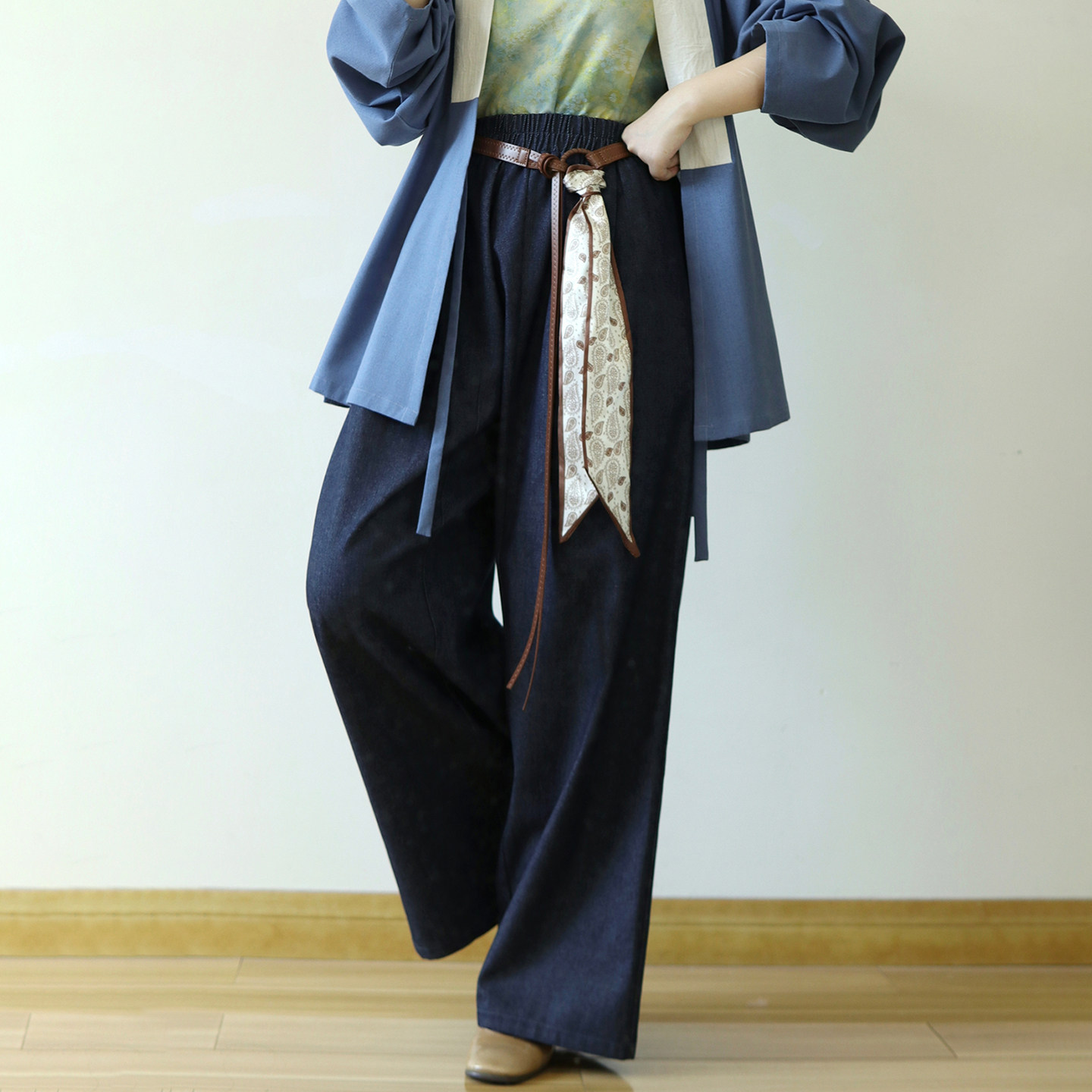 摸鱼儿 明制改良仿定陵裤牛仔裤日常出街百搭曲领衫春秋冬汉服
