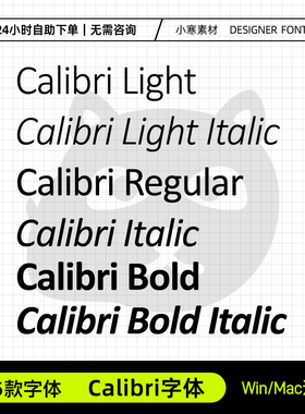 Calibri Regular/Light /Calibri Bold Italic 英文字体安装包6个