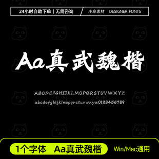 Aa真武魏楷 简繁体古风书法魏碑楷书字体包Ps/Ai/Cdr设计素材字库