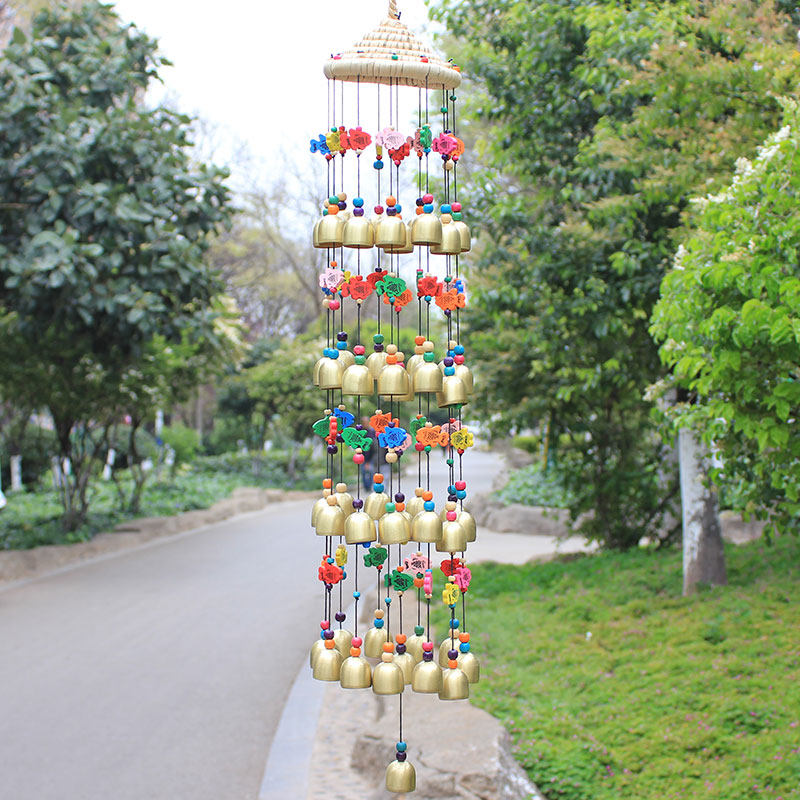 手工大风铃圆形草帽金属铃铛田园云南民族风特色挂饰客厅阳台装饰